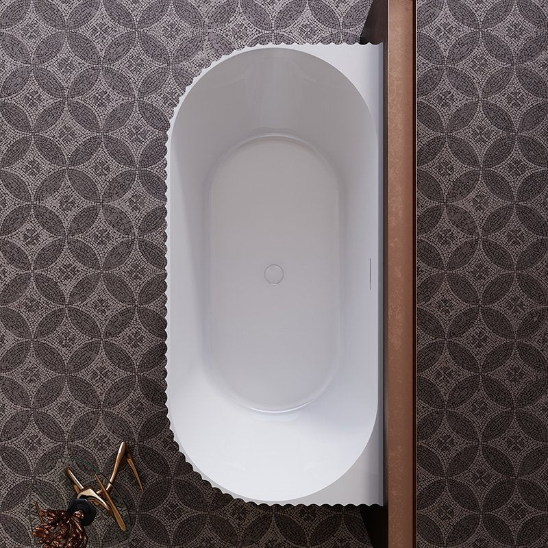 Vasca 170x80 Jeorgia a parete in acrilico cannettato bianco, vista laterale dello spessore e del bordo - Exagonshop