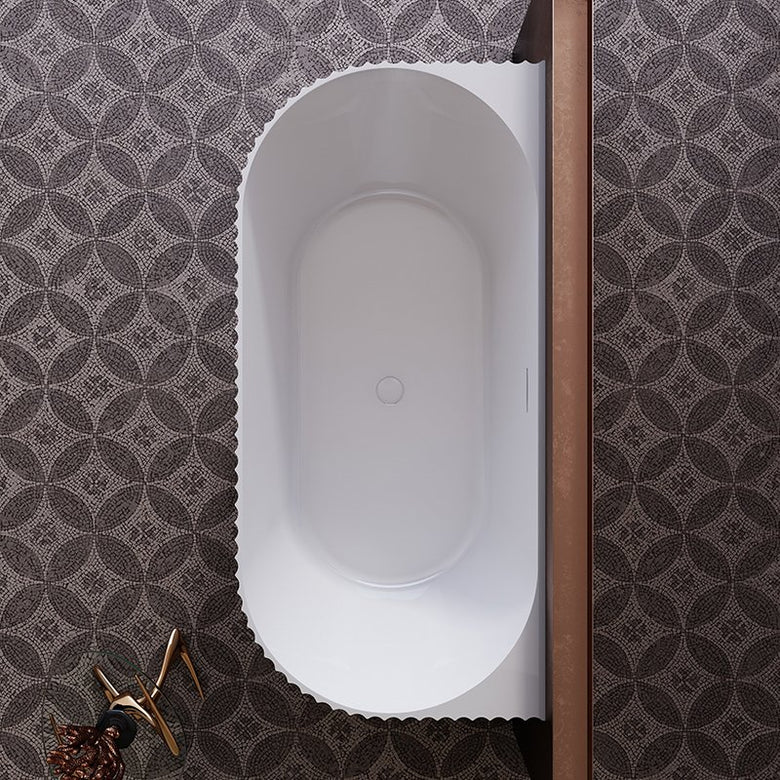 Vasca 170x80 Jeorgia a parete in acrilico cannettato bianco, vista laterale dello spessore e del bordo - Exagonshop
