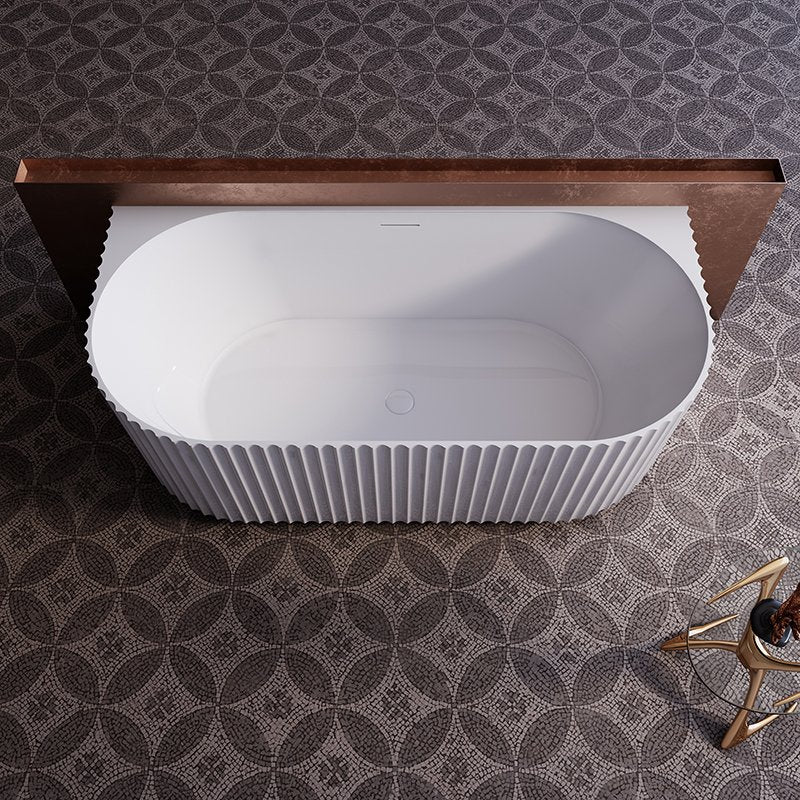 Vasca 170x80 Jeorgia a parete in acrilico cannettato bianco ambientato in box doccia con pareti in vetro - Exagonshop