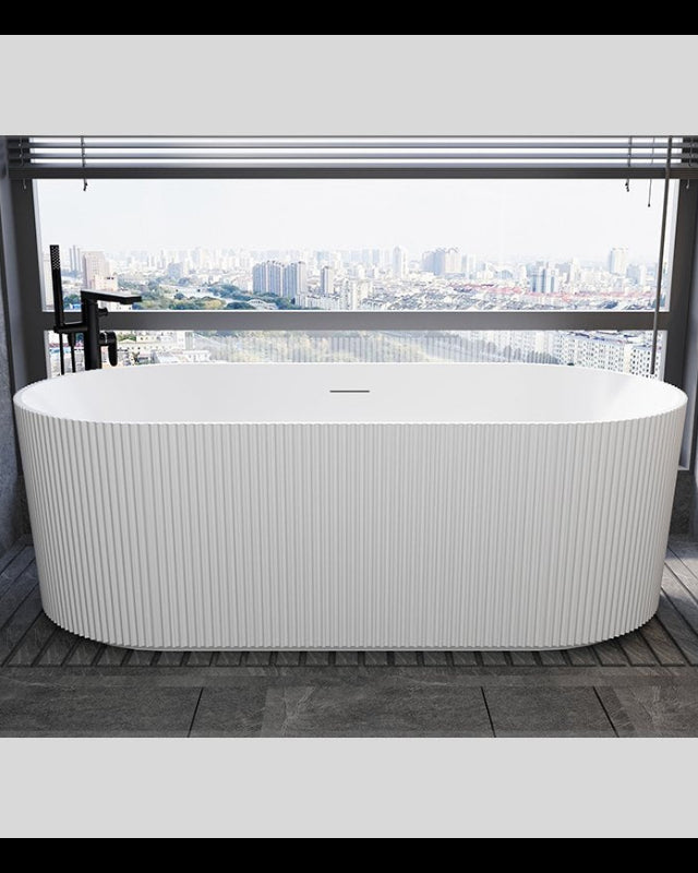 Vasca 170x80 Jeorgia freestanding in acrilico cannettato, vista laterale dello spessore e del bordo - Exagonshop