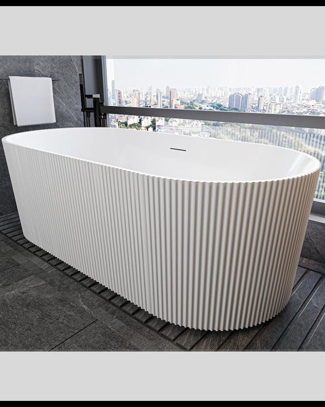 Vasca 170x80 Jeorgia freestanding in acrilico cannettato visto dall'alto con superficie e piletta di scarico - Exagonshop