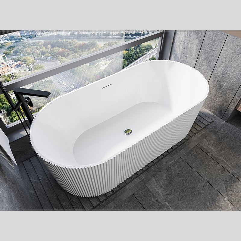 Vasca 170x80 Jeorgia freestanding in acrilico cannettato visto dall'alto con superficie e piletta di scarico - Exagonshop