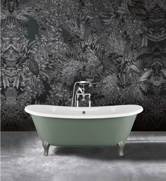 Vasca 182x81 freestanding in ghisa con troppopieno piedi modello deco alluminio naturale con colonna scarico cromo Admiral Devon&Devon