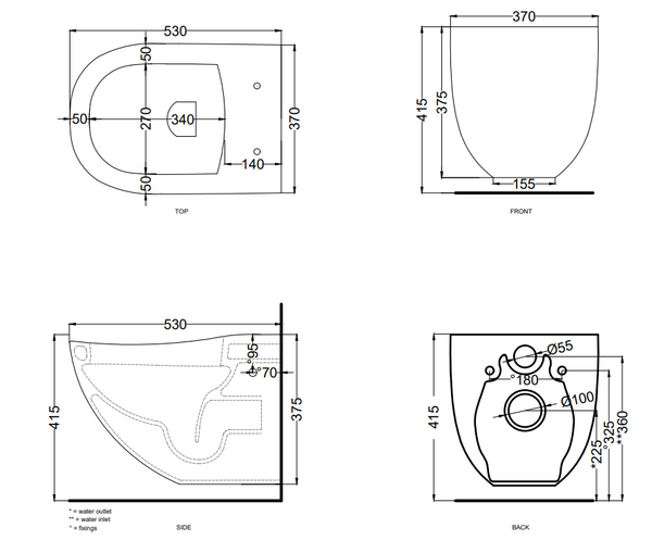 Cielo Fluid Wc Sospeso Senza Sedile Completo Di Fissaggi In Ceramica bianco Lucido