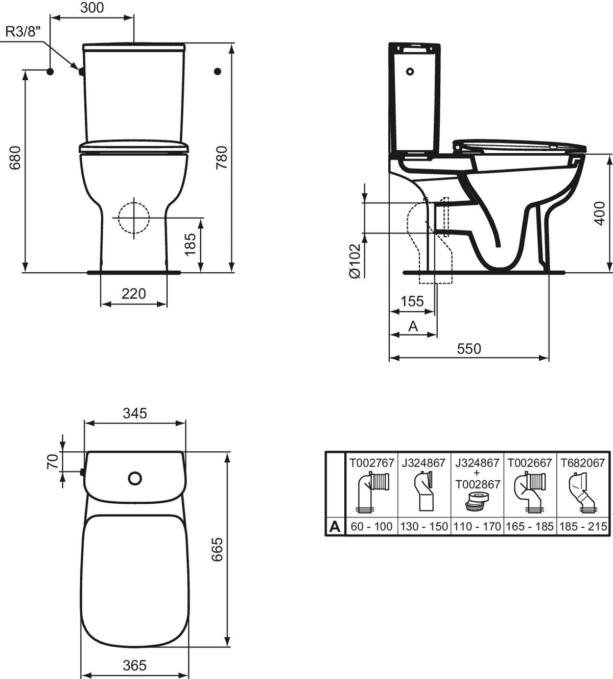 Vaso con sedile per Cassetta non inclusa Bianco Esedra, vista laterale del profilo e della forma
