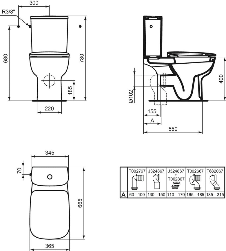 Vaso con sedile per Cassetta non inclusa Bianco Esedra, vista laterale del profilo e della forma