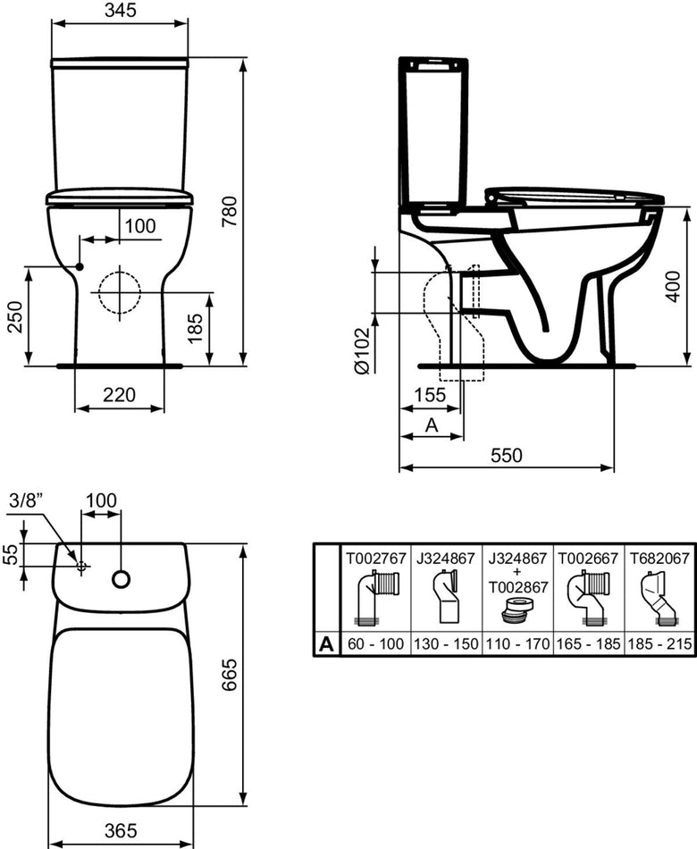 Vaso con sedile per Cassetta non inclusa Bianco Esedra visto dall'alto con scarico e interno visibili