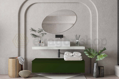 Mobile bagno grigio verde opaco 120x50 Oasy un cassetto con top e lavabo rettangolare da appoggio