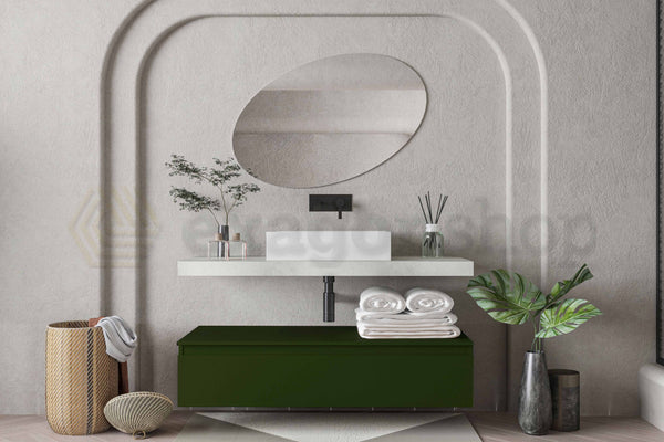 Mobile bagno grigio verde opaco 120x50 Oasy un cassetto con top e lavabo rettangolare da appoggio