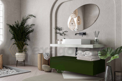 Mobile bagno grigio verde opaco 120x50 Oasy un cassetto con top e lavabo rettangolare da appoggio