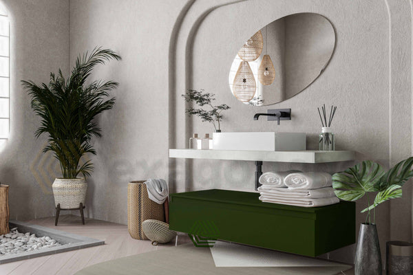 Mobile bagno grigio verde opaco 120x50 Oasy un cassetto con top e lavabo rettangolare da appoggio