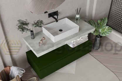 Mobile bagno grigio verde opaco 120x50 Oasy un cassetto con top e lavabo rettangolare da appoggio