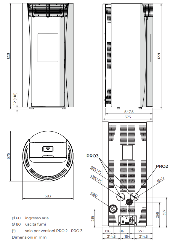 Stufa ermetica a pellet in acciaio bianco Palazzetti Vivienne 13 Pro 3
