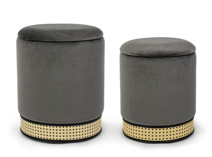 Bizzotto Milena set 2 pouf contenitore effetto velluto grigio scuro 0720694