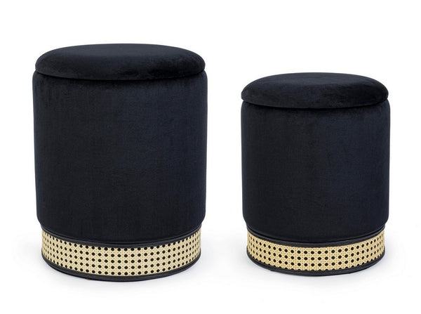 Andrea Bizzotto Milena Set 2 Pouf Contenitore effetto velluto Nero