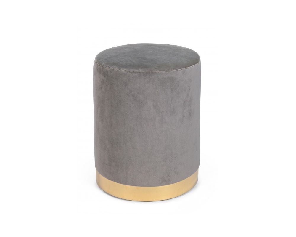 Andrea Bizzotto Lucilla Pouf glamour effetto velluto grigio, vista laterale della struttura e del profilo