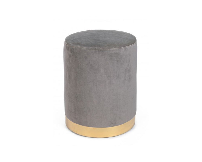 Andrea Bizzotto Lucilla Pouf glamour effetto velluto grigio, vista laterale della struttura e del profilo