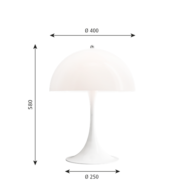 Louis Poulsen Panthella Table Lampada Da Tavolo bianco, vista del design e della finitura