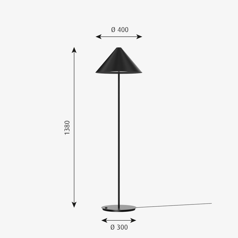 Louis Poulsen Keglen Lampada a pavimento 3000k nero, particolare del diffusore luminoso