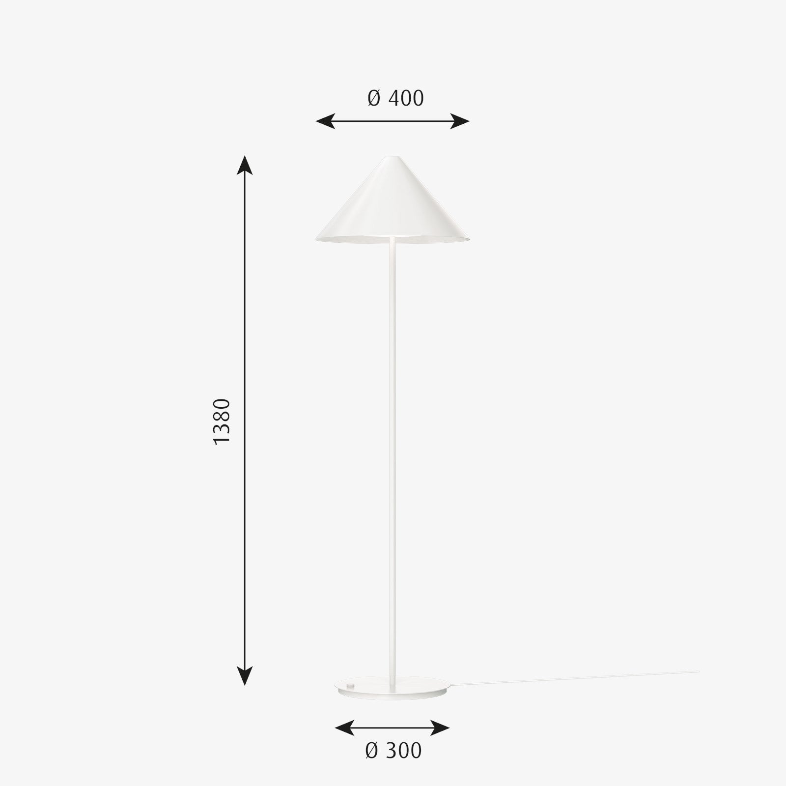 Louis Poulsen Keglen Lampada a pavimento 3000k Bianco, particolare del diffusore luminoso