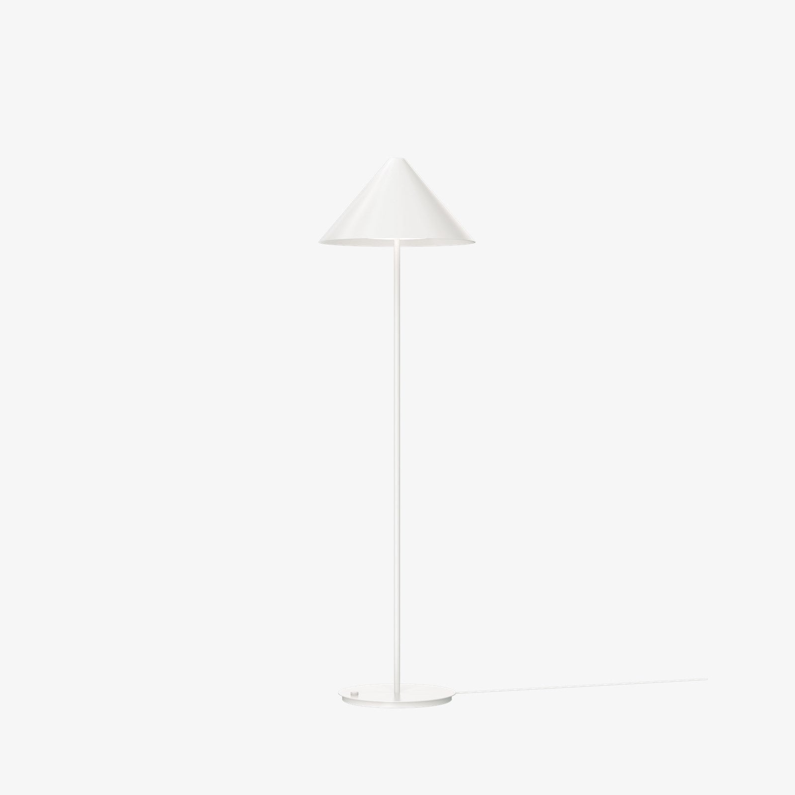 Louis Poulsen Keglen Lampada a pavimento 3000k Bianco spenta, dettaglio del corpo lampada e dei materiali