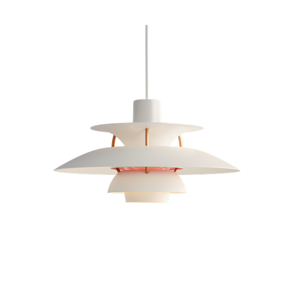 Louis Poulsen PH 5 Mini Lampada a Sospensione bianco moderno Modern White accesa in ambiente, design e diffusione della luce