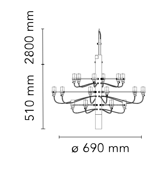 FLOS 2097/18 Frosted bulbs Lampadario 69 cm nero opaco, vista posteriore con attacco elettrico