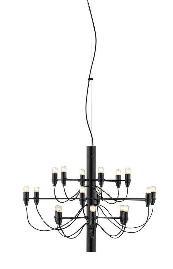 FLOS 2097/18 Frosted bulbs Lampadario 69 cm nero opaco spenta, dettaglio del corpo lampada e dei materiali