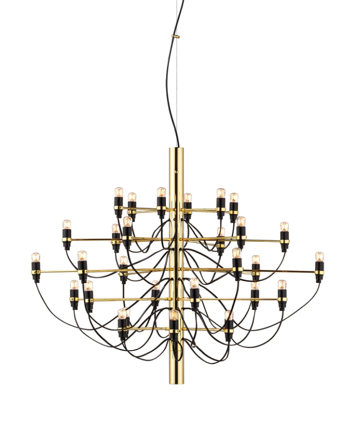 Flos 2097/30 Frosted Bulbs Lampadario 88 cm bulbi opachi in ottone accesa in ambiente, design e diffusione della luce