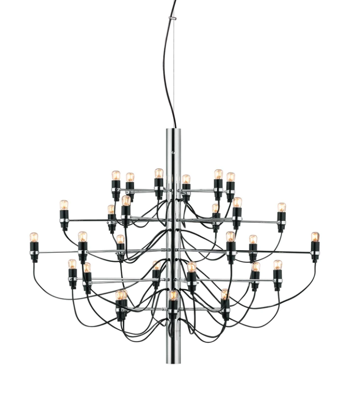 Flos 2097/30 Clear Bulbs Lampadario 88 cm a bulbi in ottone accesa in ambiente, design e diffusione della luce