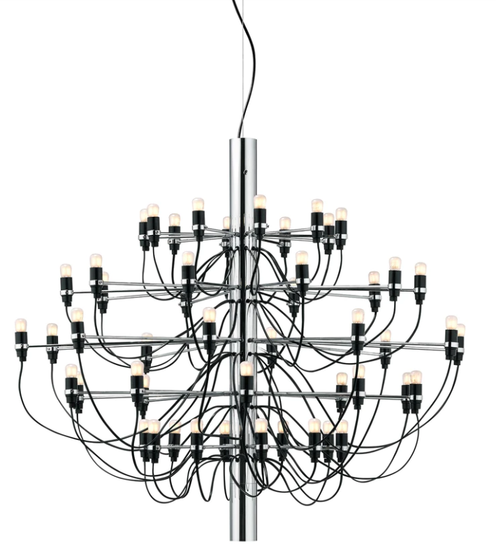 Flos 2097/50 Frosted Bulbs Lampadario 100 cm bulbi opachi in ottone accesa in ambiente, design e diffusione della luce