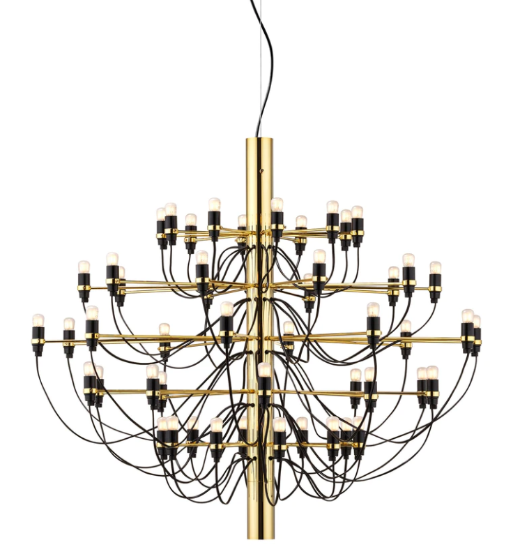 Flos 2097/50 Frosted Bulbs Lampadario 100 cm bulbi opachi in ottone accesa in ambiente, design e diffusione della luce