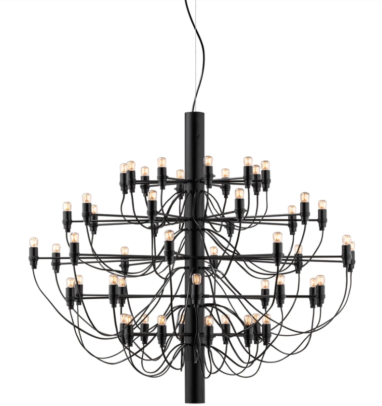 Flos 2097/50 Clear Bulbs Lampadario 100 cm a bulbi spenta, dettaglio del corpo lampada e dei materiali