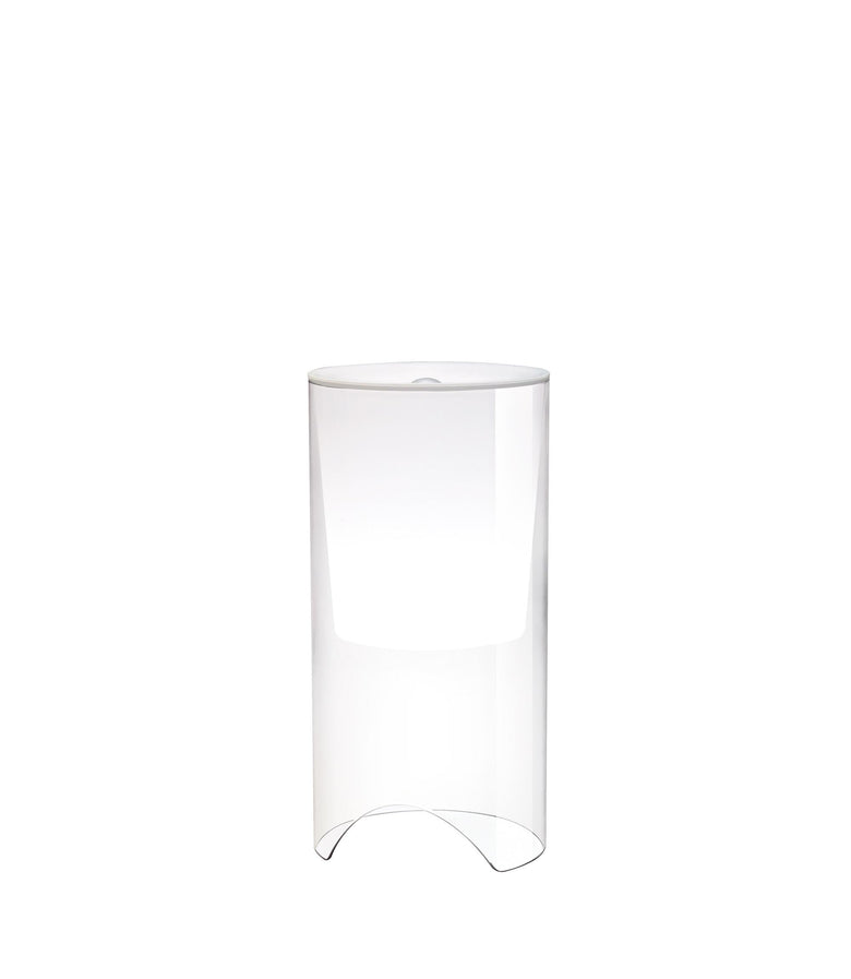Flos Aoy Lampada 60 cm da tavolo trasparente e bianco opale spenta, dettaglio del corpo lampada e dei materiali