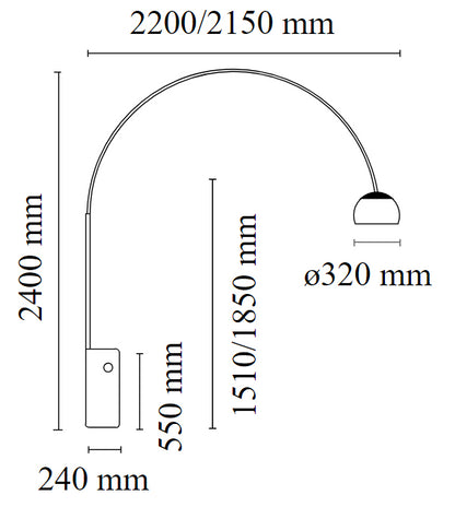 Flos Arco Lampada alogena da pavimento 240 cm con base in Marmo di Carrara Bianco