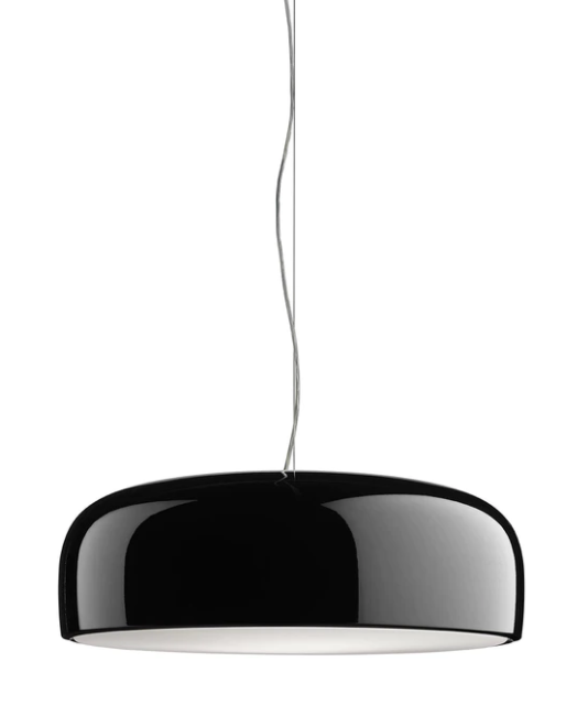 Flos Smithfield Suspension Lampada 60 cm a Sospensione Nero in alluminio e lucido accesa in ambiente, design e diffusione...