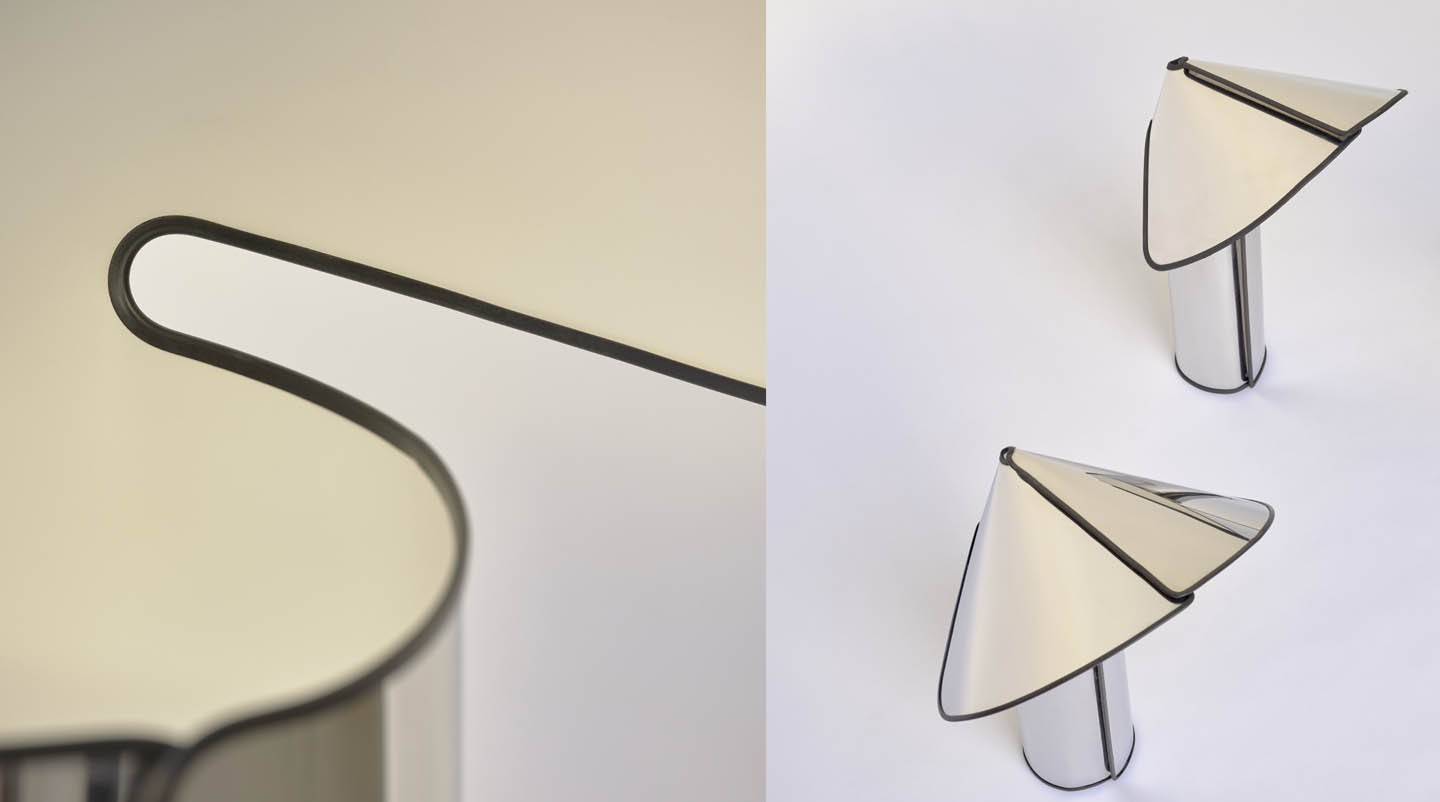 Flos Chiara Table Lampada da tavolo Pink Gold bordo ossido spenta, dettaglio del corpo lampada e dei materiali