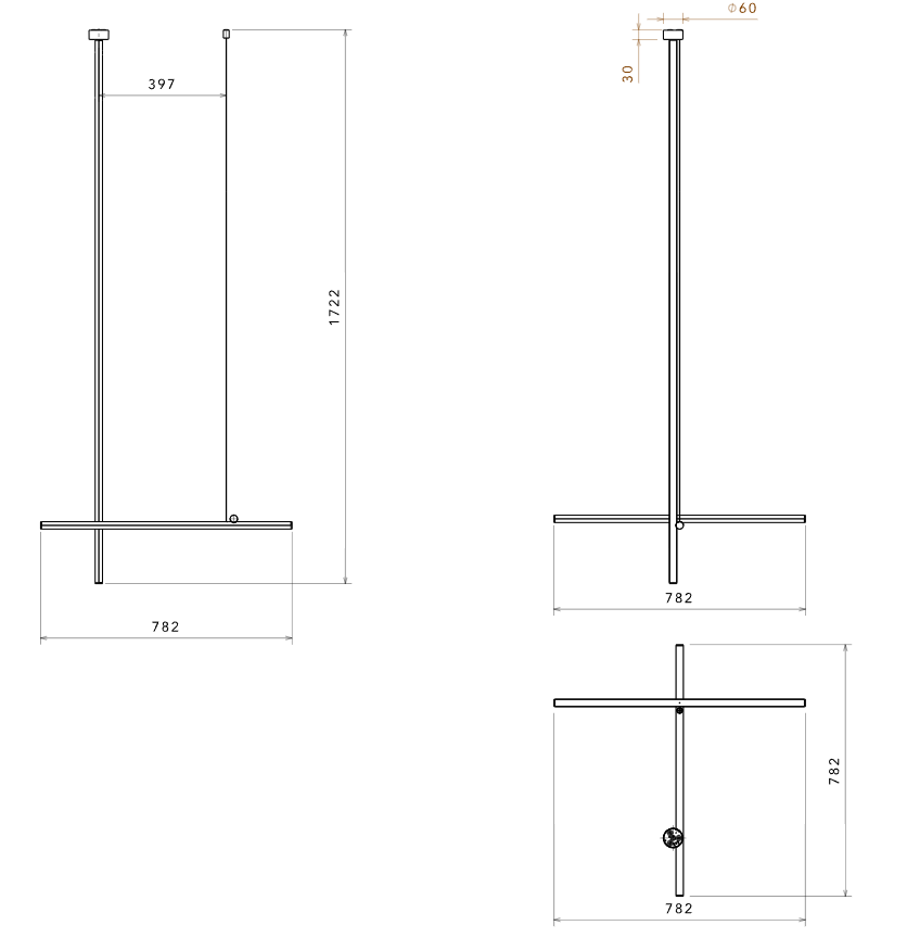 Flos Coordinates Ceiling 1 Long CL III Lampada Sospensione spenta, dettaglio del corpo lampada e dei materiali