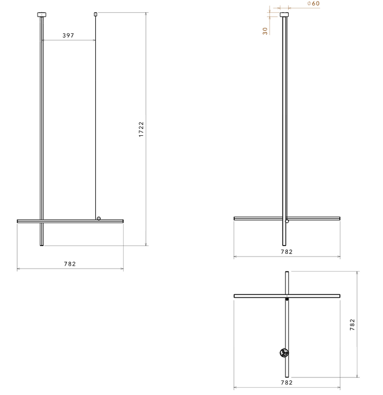 Flos Coordinates Ceiling 1 Long CL III Lampada Sospensione spenta, dettaglio del corpo lampada e dei materiali