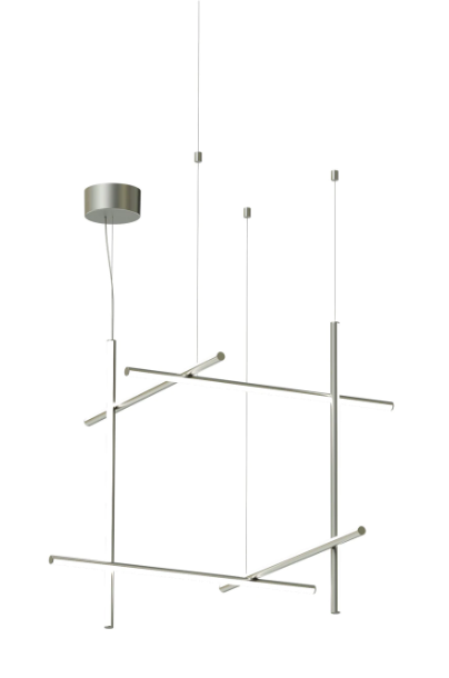 Flos Coordinates Suspension 3 Lampada a sospensione Argent accesa in ambiente, design e diffusione della luce