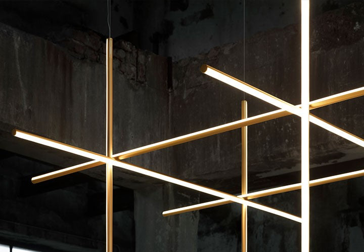 Flos Coordinates Suspension 4 Lampada sospesa 176 cm Anodizzato Champagne spenta, dettaglio del corpo lampada e dei materiali