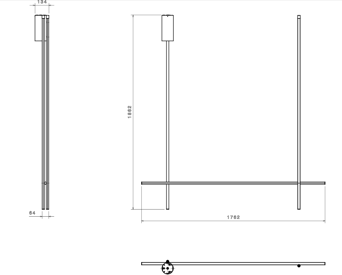 Flos Coordinates Ceiling 2 Long Lampada sospesa 176x186 Anodizzato Champagne, vista posteriore con attacco elettrico