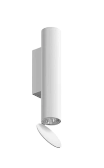 Flos Flauta H225 Riga Lampada a Parete indoor a biemissione in alluminio accesa in ambiente, design e diffusione della luce