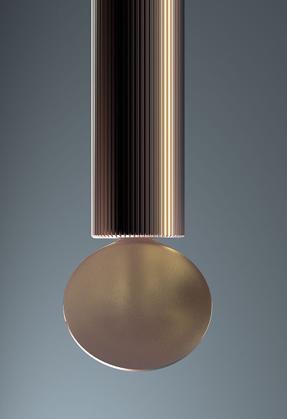 Flos Flauta H225 Riga Lampada indoor a Parete a biemissione Anodized Copper spenta, dettaglio del corpo lampada e dei...