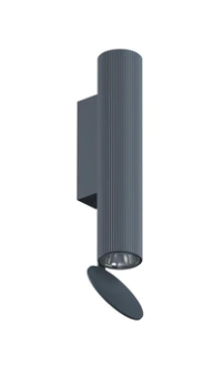 Flos Flauta H225 Riga Lampada indoor a Parete a biemissione Blue Steel Anodized accesa in ambiente, design e diffusione...