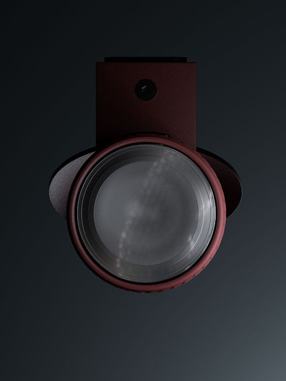 Flos Flauta H225 Riga Lampada indoor a Parete Ruby Red Ruby Red Anodized, particolare del diffusore luminoso