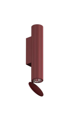 Flos Flauta H225 Riga Lampada indoor a Parete Ruby Red Ruby Red Anodized spenta, dettaglio del corpo lampada e dei materiali
