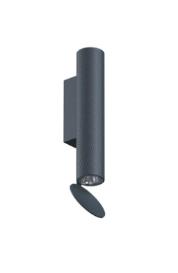 Flos Flauta H225 Spiga Lampada indoor a Parete Blue Steel accesa in ambiente, design e diffusione della luce