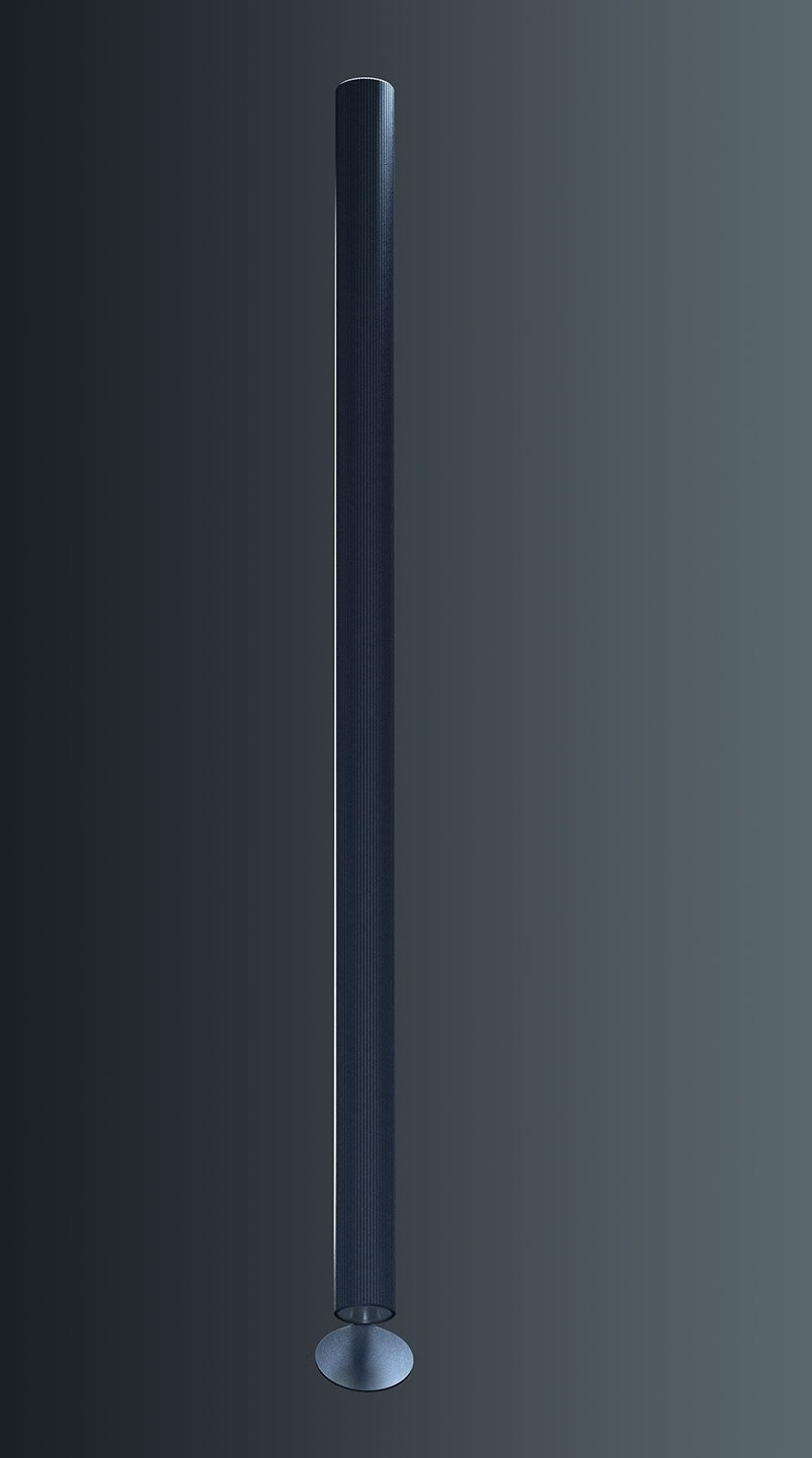 Flos Flauta Spiga Lampada 100 cm a parete blue steel da Anodized Blue Steel spenta, dettaglio del corpo lampada e dei...