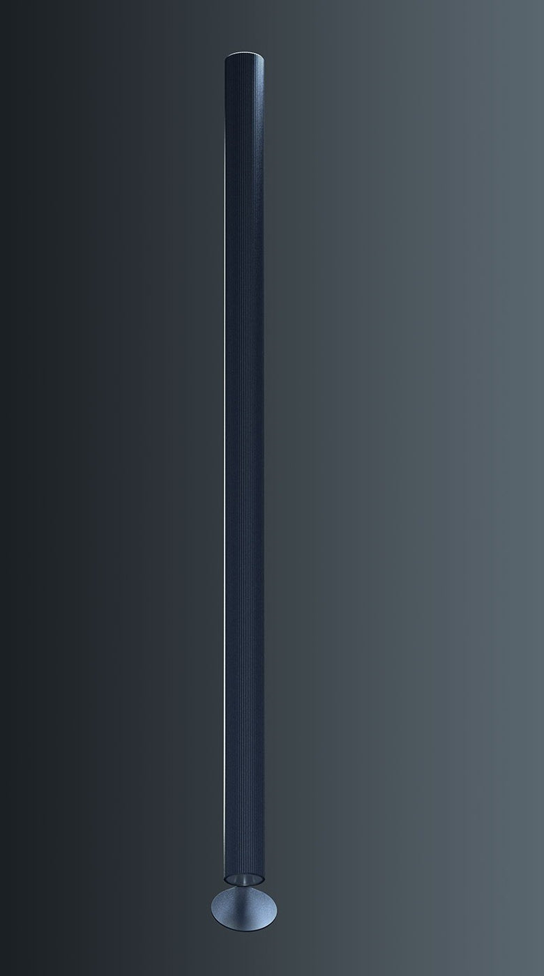 Flos Flauta Spiga Lampada 100 cm a parete blue steel da Anodized Blue Steel spenta, dettaglio del corpo lampada e dei...